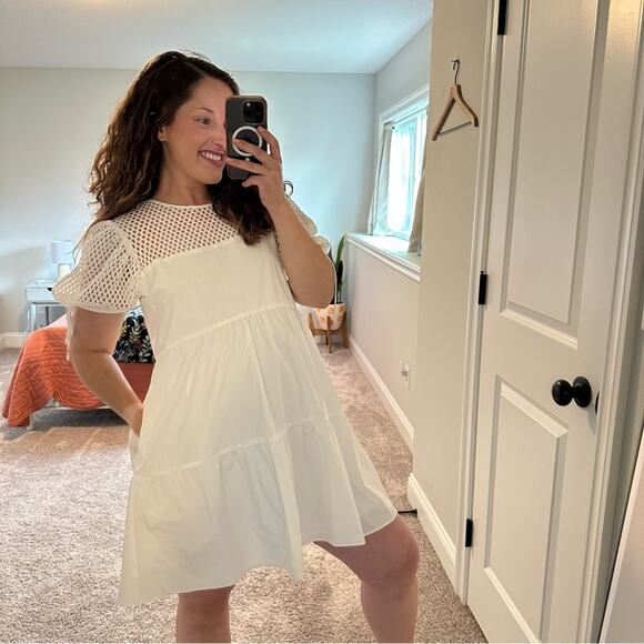 NWT Amanda Uprichard White Crochet Mini Dress Large - Picture 3 of 13